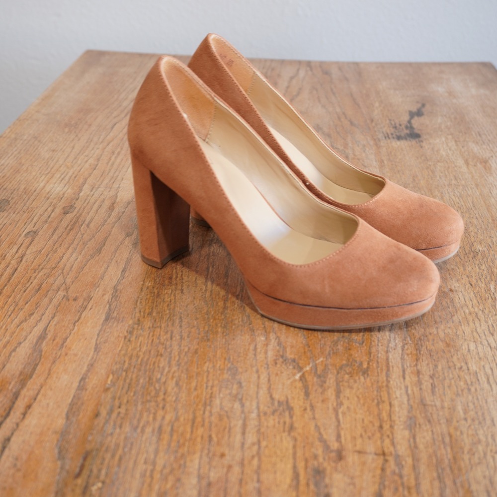 Naturalizer Size 7 Berlin Ginger Snap Brown Suede Platform Block Heel Pumps